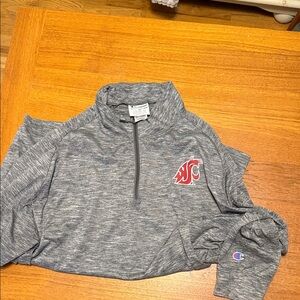 Champion Heather Gray Quarter-Zip with Red Logo